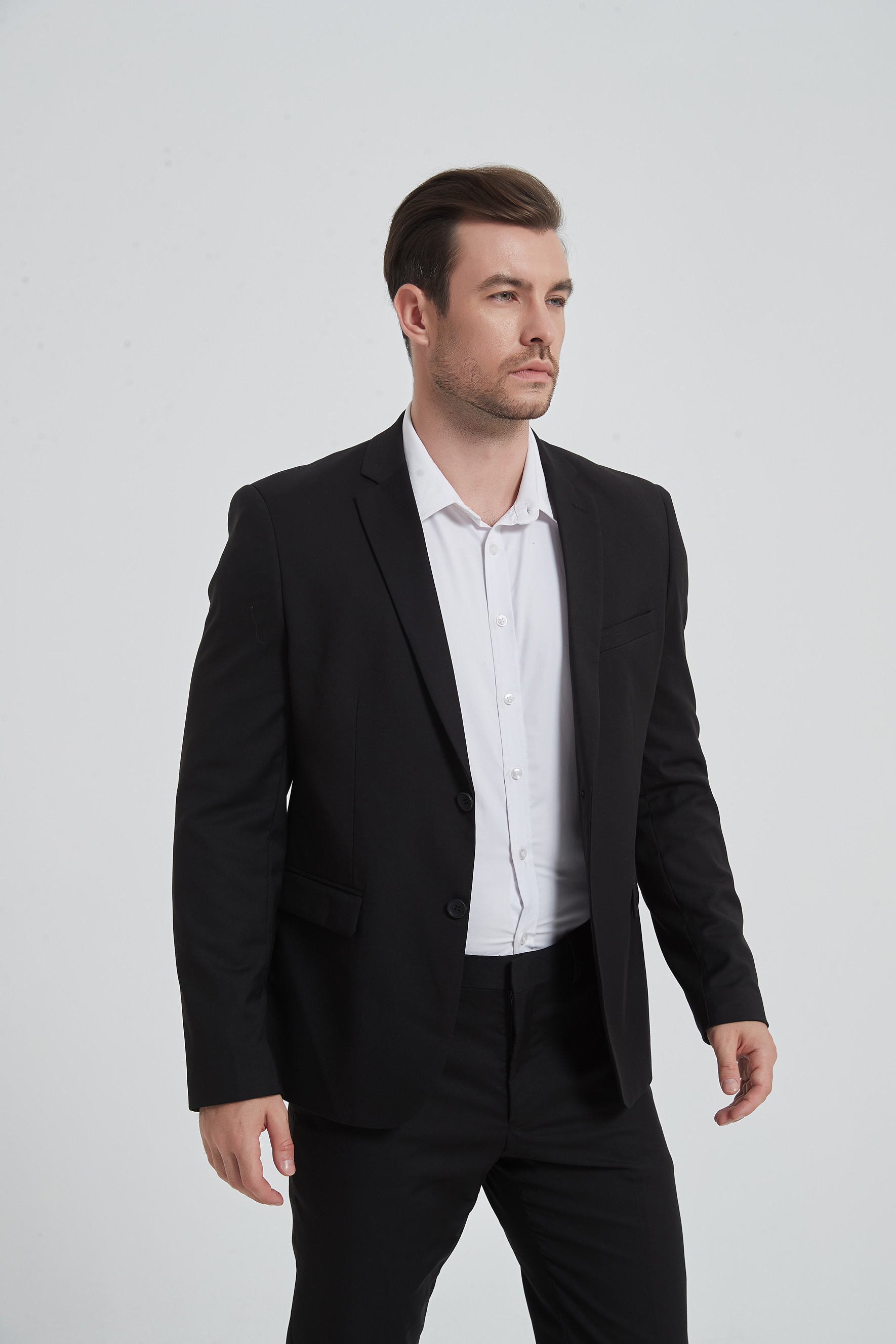 COS-H001 Costume noir cintré STRETCH 2 pcs (T46 à T58)